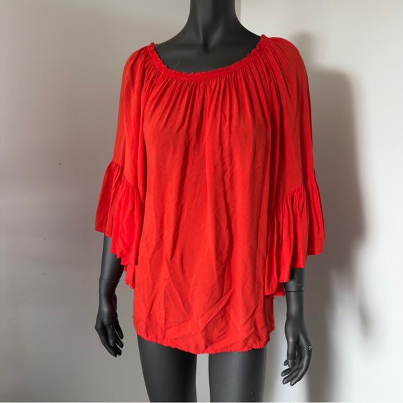 ⚪️ Elan Vibrant Red Boho Blouse with Flowy Sleeves Size M - Picture 1 of 8